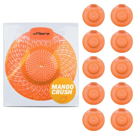 Airsenz Swirl Bio Enzymatic Urinal Mats - Box of 10 Urinal Screens - Enzyme Technology Destroys the Causes of Bad Odours - 30-60 Day Odour Control (Mango Crush)