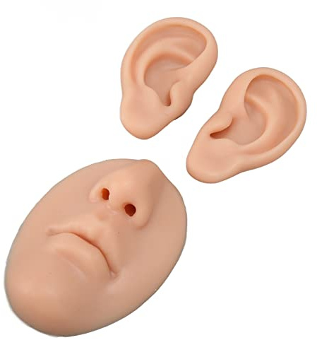 Bonbela Silicone Ear Model Novice Simulerade 3D -näsa och Munmodell Display Prop Teaching Tool for Piercing Practice (Medelhudfärg)