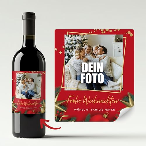 Flaschenetiketten Weihnachten selbst gestalten – mit Foto und Text personalisiert – Aufkleber für Weinflaschen, Sekt als Geschenk – (MOTIV 5)
