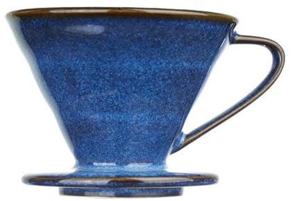 Blauer glasierter Keramik-Kaffeefilter, robuster, handgefertigter Tropfbrauer zum Ausgießen von Kaffee