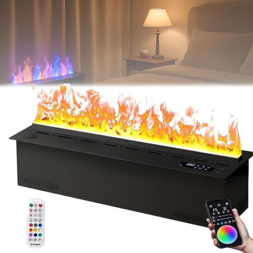 Chimenea de vapor de agua 3D con brillo ajustable, efecto de llama atomizada, recarga automática inteligente, control remoto y táctil, fácil de instalar, decoración del hogar, elegancia moderna
