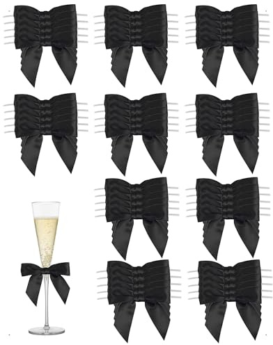 SanKristo Lot de 50 Nœuds Petit Mini Satin Cadeaux de Noël, Clear Twist Tie Angle Shape End pour Emballage Cadeaux, Bricolage, Sapin de Noël, Décoration de Mariage, Noir