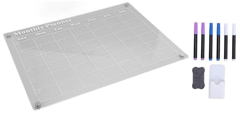 Akryl Dry Erase Board Kalender Transparent månadsplanerare Whiteboard med 6 markörer Pennhållare Suddgummi för hemmakontor Kylskåp 40 x 30 cm