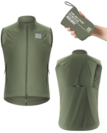 ROCKBROS Cykelväst för män och kvinnor Gilet vindtät lätt andningsbar ärmlös jacka, vikbar förvaring bekväm med bakre ficka ryggventilation för cykling, MTB, utomhusjogging, Olivgrön, M