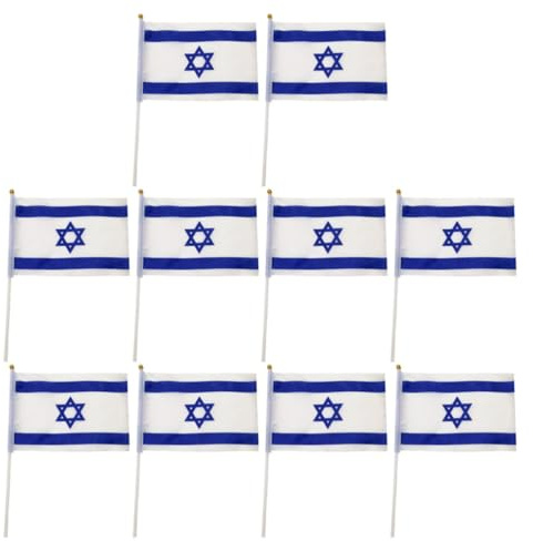 YARNOW Lot de 10 Drapeaux Décoratifs d'Israël 20 X 28 CM en Polyester Léger Drapeaux Suspendus pour Décoration de Jardin Fêtes et Événements Extérieurs Ornement de Drapeau National