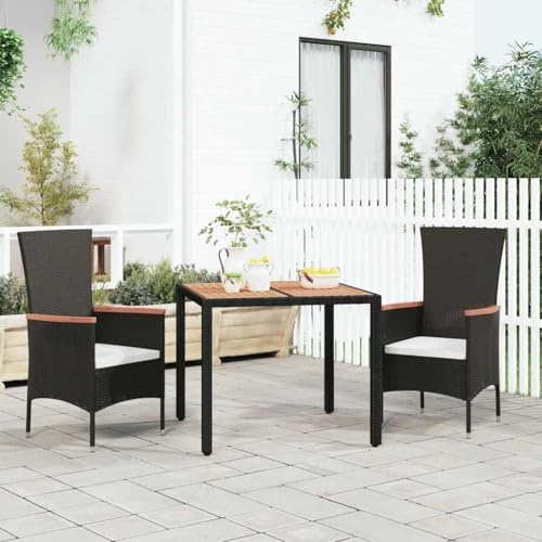 Teenpull Gartentisch Schwarz aus Poly Rattan & Akazienholz, 90x90x75cm, robuster Stahlrahmen, wasserfest, ideal für Garten, Terrasse, Balkon, Essbereich