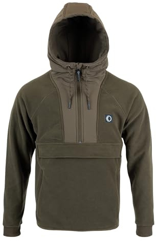 SPEERO Men’s Hybrid Hoodie – Mid-Weight Pullover Fleece Sweatshirts with Half Zip, Insulated Funnel Neck, Long Sleeves with Rib Cuffs, Hand Pockets for Outdoor, Travel and Casual Wear – Green