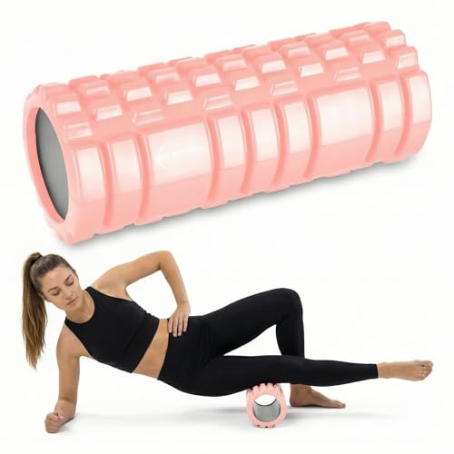 LockieFitness Foam Roller, Deep Tissue Massage Roller with Trigger Point Foam Roller Grid for Back, Legs, Calves & Fascia, Medium Density Pilates Roller, Yoga Roller & Gym Roller for Recovery (Pink)