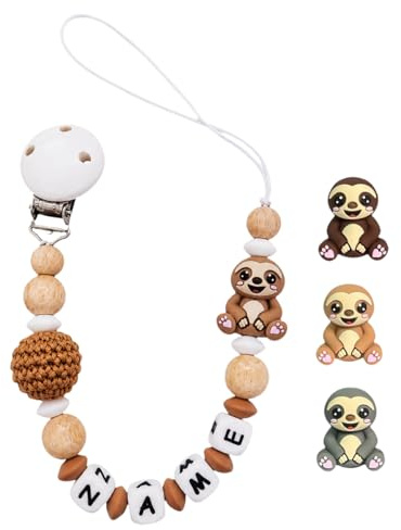 Individuell gestaltetes Babygeschenk personalisiertes Schnullerkette mit Namen für Mädchen oder Junge Baby Geschenk personalisiert zur Geburt & Taufe (Faultier)