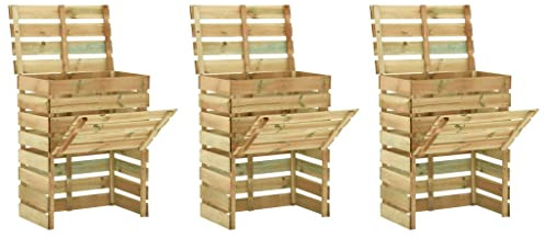 Mangloder - Compostador de láminas de pino impregnado (3 unidades, 80 x 50 x 100 cm, tapa abierta, para residuos de jardín, residuos orgánicos, compost, humus, bancales y terrazas)