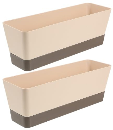 Tofficu 2pcs Rectangular Plastic Planter Pots with Built-in Drainage Holes and Saucers, Easy to Move Window Box Flower Pots for Plants and Flowers, for Kitchen and Living Room Windowsills