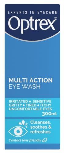 Optrex Multi-Action Eye Wash 300 ml - Relieves Tired, Itchy, And Dry Eyes, Allergies - Soothes Irritations, Inflammations - Eyelid Cleanser For Uncomfortable Conditions