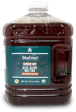 BLUE GREEN ORGANICS Raw Blue Agave Syrup – 176 oz Bulk Size – Natural Low Glycemic Sweetener for Coffee, Baking & Cooking, Organic, Vegan, Non-GMO