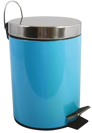 MSV - Poubelle Cosmétique Salle de Bain - Acier Inoxydable avec Seau Intérieur Amovible - Poubelle à Pédale Élégante - Compacte et Pratique - Bleu clair - 5L