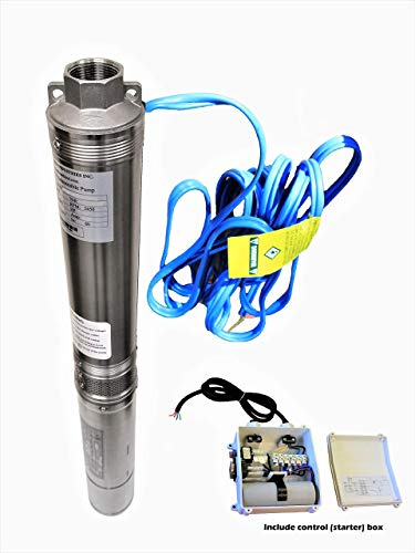 Hallmark Industries MA0419X-12AEXT Pump, 4 Deep Well Submersible, 2 hp, 230VAC/60Hz/1Ph, 35 GPM Max, Stainless Steel, with Control Box, 3.8