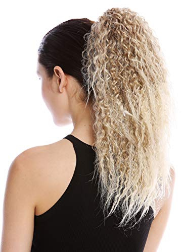 WIG ME UP - N609-V-15BT613 Haarteil Zopf Pferdeschwanz lang voluminös lockig Krepplocken gekreppt Afro Kinks Blond Platin Gesträhnt 45 cm