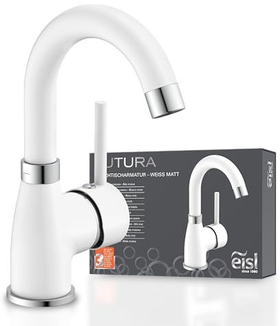 EISL FUTURA NI075FUTWCR Robinet de lavabo, robinet salle bain, mitigeur lavabo avec fonction d'économie d'énergie, orientable à 360°, robinet lavabo de bains chrome/blanc