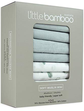 Little Bamboo Petits Carrés en Mousseline de Bambou Blanc Paquet de 8 60 x 60 cm