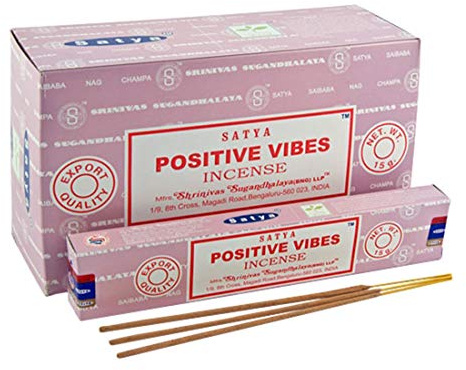 Hari Deals Satya Räucherstäbchen-Düfte, Sandelholz, Lavendel, Champ Moschus, positive Vibes, Namaste, Nag Champa, Reiki-Rose, 6 Packungen (Positive Vibes)