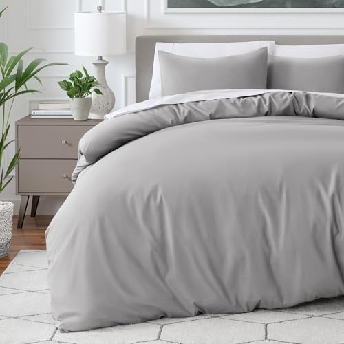 Bare Home Duvet Cover Set Double Size - Premium 1800 Ultra-Soft Duvet Cover Set - Lightweight - Cooling Duvet Cover - Bed Duvet Cover with 2 Pillowcases (Double, Light Grey )