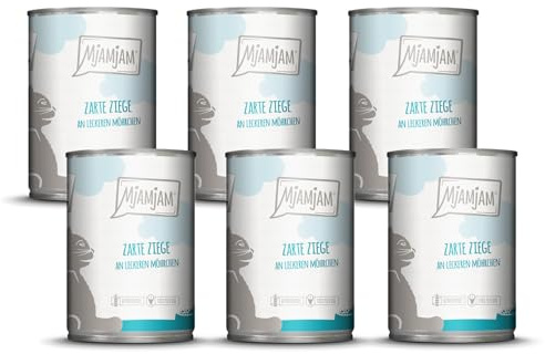 MjAMjAM - Premium Nassfutter für Katzen - zarte Ziege an leckeren Möhrchen, 6er Pack (6 x 400 g), getreidefrei mit extra viel Fleisch