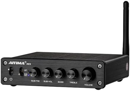 AIYIMA A03 2.1 Channel Class D Amplifier 50W * 2+100W TPA3116 Bluetooth Stereo Amp HiFi Power Amplifier with Power Adapter for Home Outdoor Passive Speakers/Subwoofer/Active sub