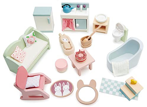 Tender Leaf Toys Puppenmöbelset (Holzspielzeug, im Landhaus-Stil, Zubehör für Puppenhäuser, in Pastellfarben, L x B x H 42 x 30 x 9,2 cm, Kinderspielzeug) 7508166