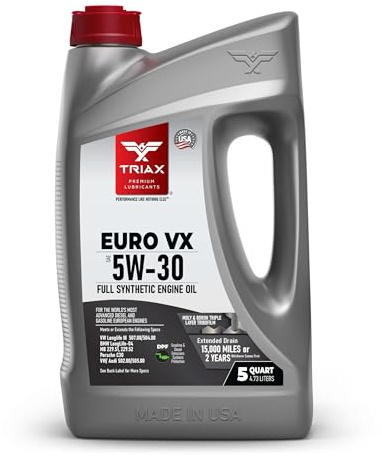 TRIAX Euro VX SAE 5W-30 Vollsynthetisches PAO Ester Motoröl - Benzin- und Dieselmotoren mit DPF und SCR - ACEA C3 API SP - VW/Audi 504.00 507.00 502.00 505.01 BMW LL-04 MB 229.51 229.31 Porsche C30