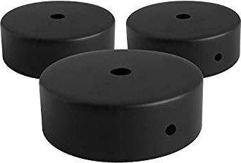 AMARCORDS - 3 Metal Chandelier Rosettes, Color Black, lamp Ceiling Canopy Complete with Cable clamp Accessories, Screws and Ceiling Bracket. Diameter 77mm Height 26mm
