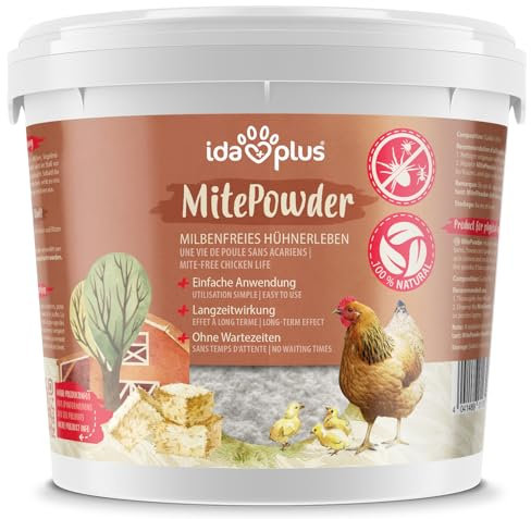 Ida Plus - MitePowder – Natürlich gegen die Rote Vogelmilbe – Effektiver als Kieselgur oder Kieselerde – für Hühner, Wachteln & anderes Geflügel - OHNE CHEMIE - 250g