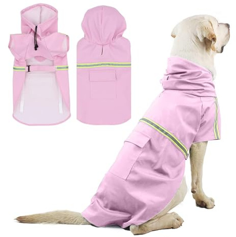 PETCUTE Hunderegenmantel mit Kapuze,Wasserdicht Hunde Regenmantel mit Reflektierenden Streifen,Verstellbarer Hunde Regenjacke mit Kragenloch für Kleine Mittelgroße und Große Hund,2XL