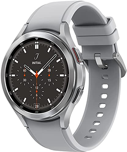 Samsung Galaxy Watch4 Classic, Runde Bluetooth Smartwatch, Wear OS, drehbare Lünette, Fitnessuhr, Fitness-Tracker, 46 mm, Silver (Deutche Version)