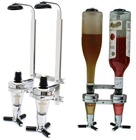 MXXHFC Eiskübel, Getränke an der Wandstange montiert 2 Flaschen Wein Alkohol Schnapsspender Ausgießer Schnaps (Color : Silver) (Silber)