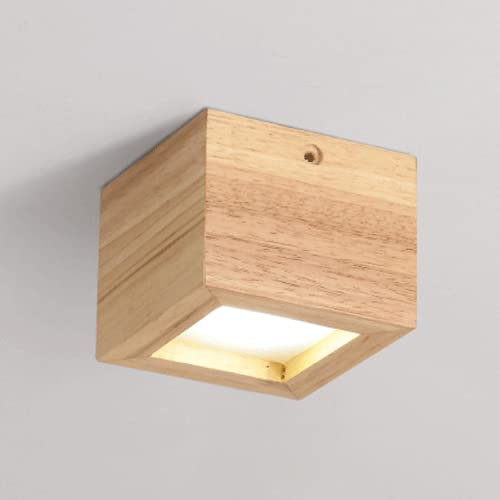Luz de techo de madera maciza Lámpara de techo con rejilla LED Luz empotrada montada en superficie cuadrada, lámpara de techo de sala de estar de estilo japonés para pasillo Porche Sala de estar Ofici