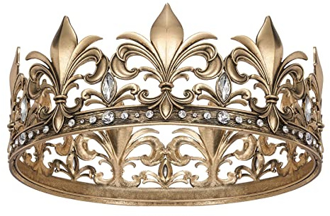 SWEETV Antique Gold King Crown for Men/Women (Unisex), Men's Tiara Prince Diadem, Crystal Medieval Headwear, Royal Costume Hair Accessories for Cosplay Birthday Wedding Halloween, Clear