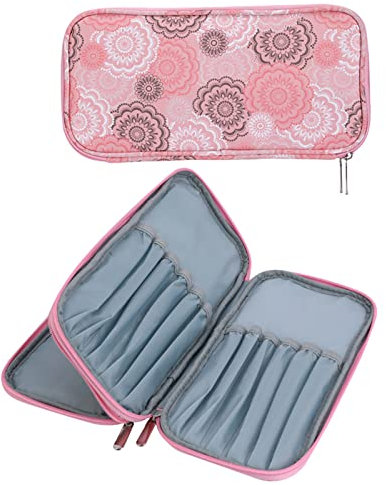 Aeelike Rosa-Mandala Häkelnadeln Stricknadeln Aufbewahrung Etui, Doppelter Organizer Tasche mit Reißverschluss für Lang Häkelnadel Aufbewahrung, Stricknadel und Strickzubehör (OHNE Zubehör)