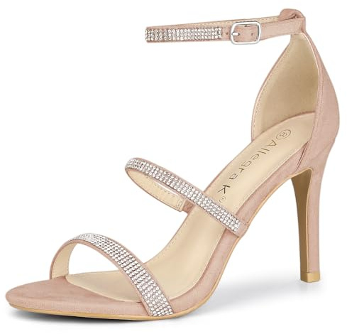 Allegra K Women's Rhinestone Ankle Strap Stiletto High Heels Sandals Nude 3 UK/Label Size 5 US