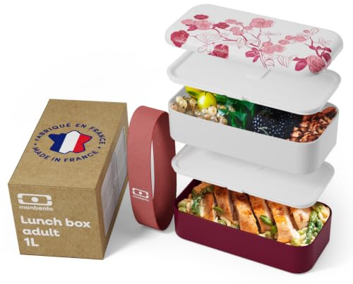 monbento - Brotdose MB Original - Bento Box Erwachsene - Jausenbox 2 Fächer Auslaufsicher - Mikrowelle & Spülmaschinengeeignet - BPA-frei - Meal Prep Lunchbox - Graphic Magnolia