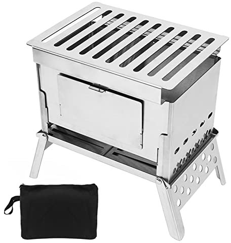 KENANLAN Folding Wood Burning Stove, Stainless Steel Camping Wood Stove, Heating Folding Portable BBQ Kits with Carry Bag for Outdoor Hiking Picnics