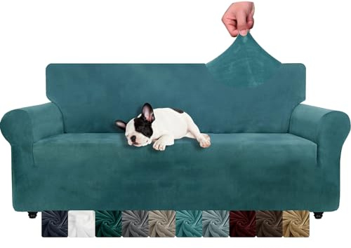 XINEAGE Samt Sofaüberzug 3 Sitzer, Stretch Sofa überzug für Wohnzimmer, Dicke Weiche Sofaüberwurf, Rutschfester Sofa Cover für Hunde, Haustiere (3 Sitzer, Tealblau)