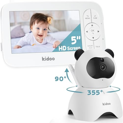 kidoo - Vigilabebés con Cámara/Audio 355°, Monitor 5 Resolución 720p HD, VOX, Zoom x4 Visión Nocturna, Comunicación Bidireccional, Vigilancia de Uso Interior, Alerta de Temperatura y Alimentación