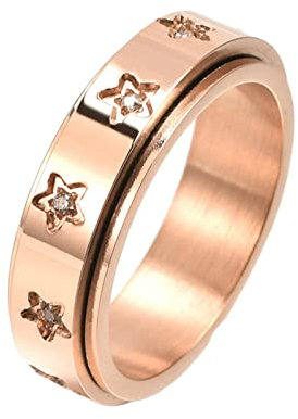 AMDXD Verlobungsring Zart 6MM, Edelstahl Ringe Stern Spinner Ring, Rose Gold Ring Damen Hochzeitsring mit Zirkonia Damenring Gr.62 (19.7)