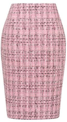 Kinghua Damen-Bleistiftrock aus Wolle, kariert, für Herbst und Winter, hohe Taille, Schlitz, figurbetont, Knielang, Midirock