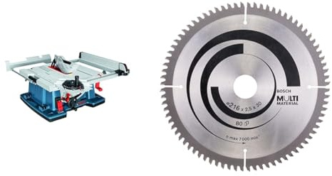 Bosch Professional GTS 10 XC - Sierra circular de mesa (2100 W, Ø disco de sierra 254 mm, freno motor, en caja) + Hoja de sierra circular Multi Material - 216 x 30 x 2,5 mm, 80 (pack de 1)