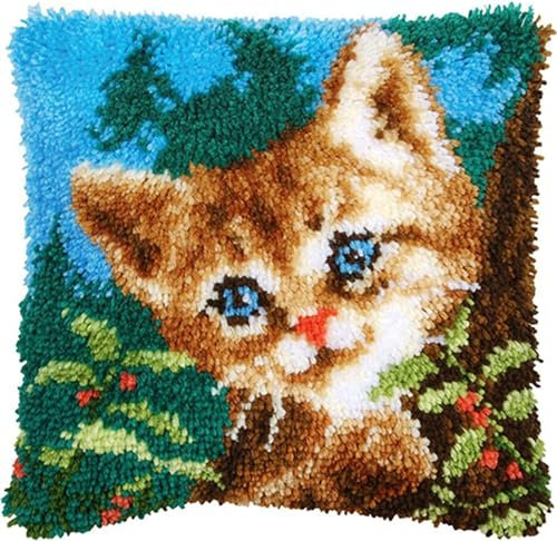 Taxpy Knüpfteppich Zum Selber knüpfen, Knüpfsets Latch Hook Kit Selbst Knüpfen Set für Kinder und Erwachsene,43x43cm(Tier, Katze, B)
