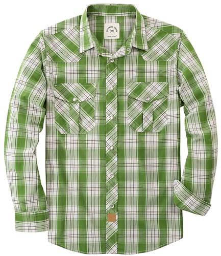 Dubinik® Western Shirt For Men's Long Sleeve Pearl Snap Plaid Casual Cowboy