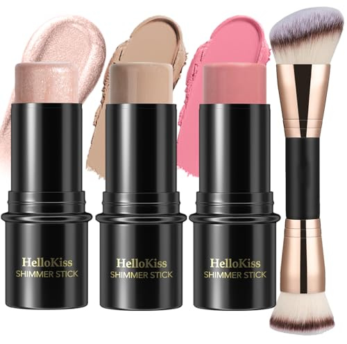 3 Stück Creme-Konturstift-Make-up-Set, Schattierungen mit Highlighter, Rouge und Bronzer,Zum Formen der Wangen, wasserfestes (Universal,#03+#08+#13)