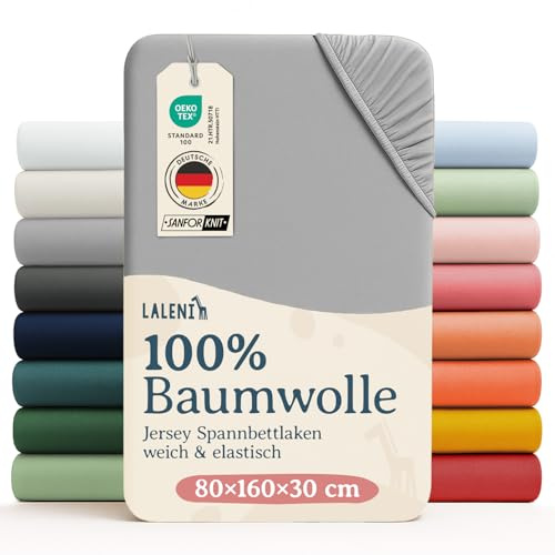 Laleni Bomullslakan Jersey med resår, 100% bomull, OEKO-TEX, 80x160-180 cm, Moonlight Grå Grå