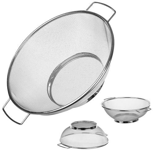 KADAX Colador de cocina de acero inoxidable, colador para pasta con asas prácticas, colador resistente, colador con base, colador microperforado (21,5 cm)