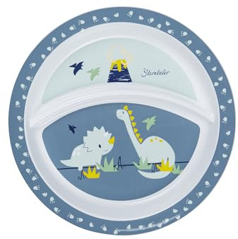 Sterntaler Teller Dino Rexi - Kinderteller mit praktischer Unterteilung & Dino Motiv - aus robustem Material mit rutschfestem Sockel - für Babys & Kleinkinder, blau
